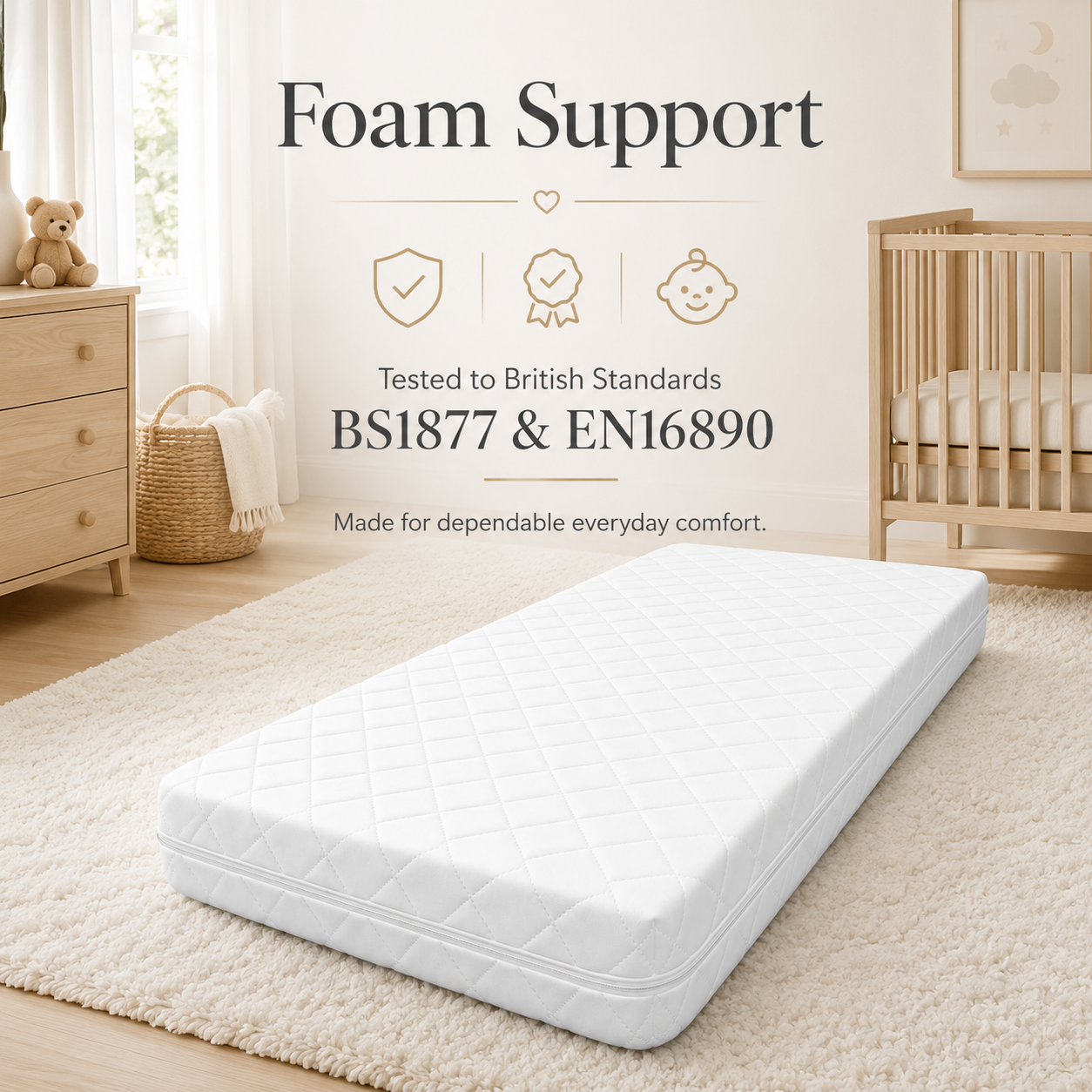 Baby Cot Bed Mattress | Waterproof, Hypoallergenic & Breathable Foam Mattress | Extra Thick Double-Sided with Removable Washable Cover | Made in UK