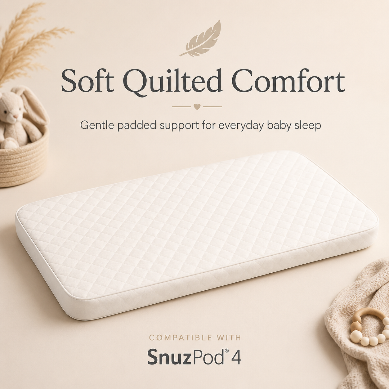 Bedside Crib Mattress Compatible with SnuzPod 2, 3 & 4 | Replacement Baby Mattress | Breathable 3D Mesh, Antibacterial Washable Cover & Firm Foam | Made in UK
