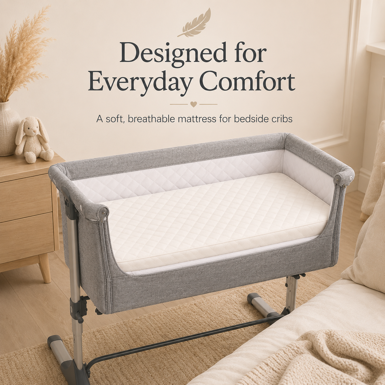Bedside Crib Mattress Compatible with SnuzPod 2, 3 & 4 | Replacement Baby Mattress | Breathable 3D Mesh, Antibacterial Washable Cover & Firm Foam | Made in UK
