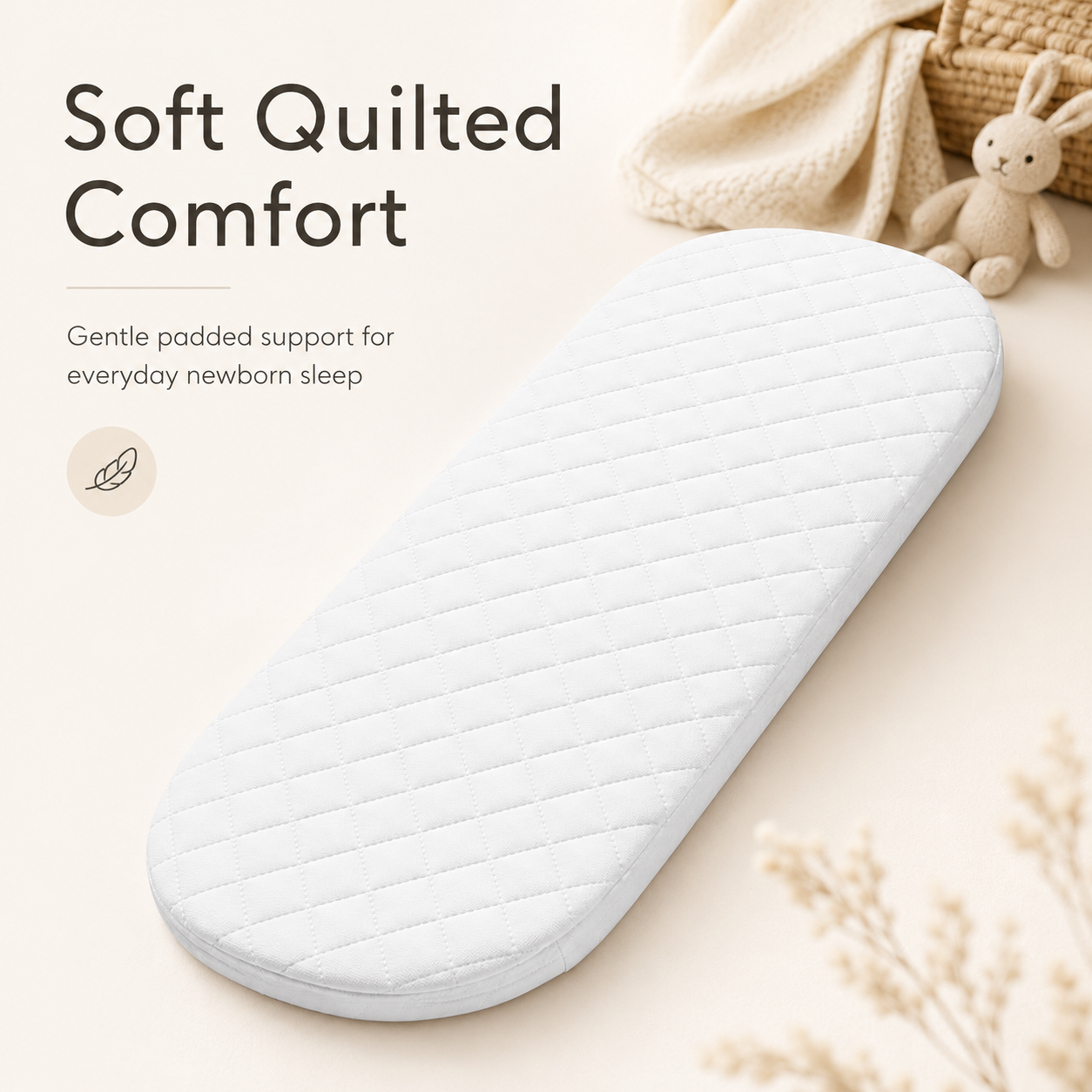 Baby Moses Basket Mattress | Hypoallergenic, Breathable & Waterproof Foam Mattress | Removable Quilted Washable Cover | Made in UK