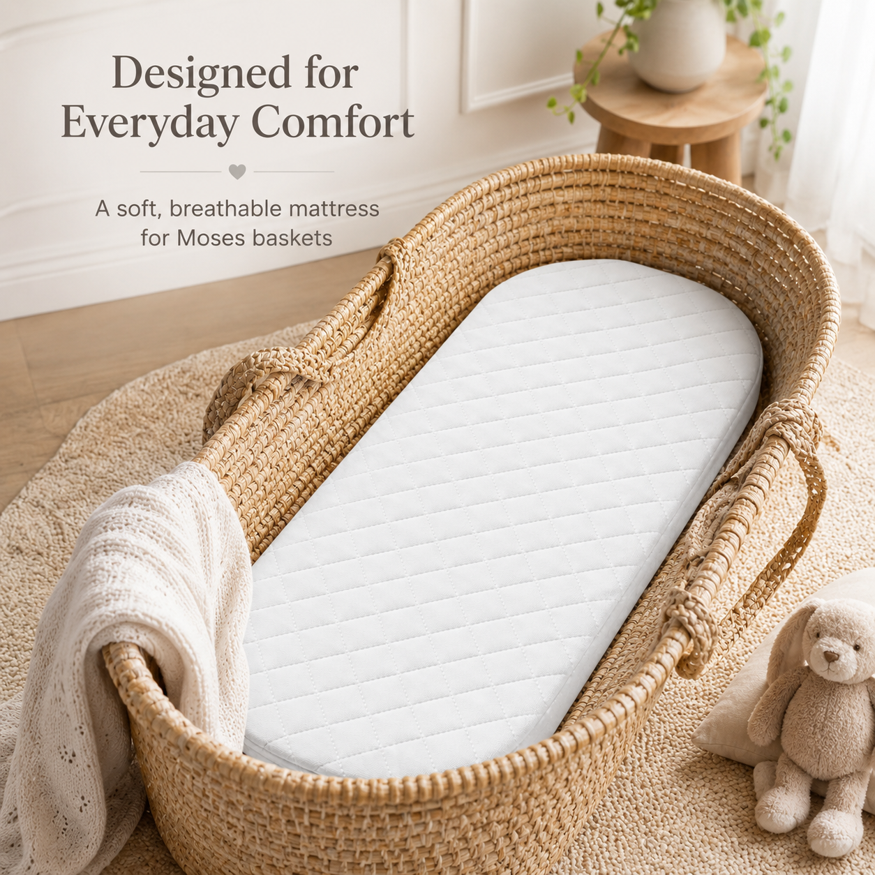 Baby Moses Basket Mattress | Hypoallergenic, Breathable & Waterproof Foam Mattress | Removable Quilted Washable Cover | Made in UK