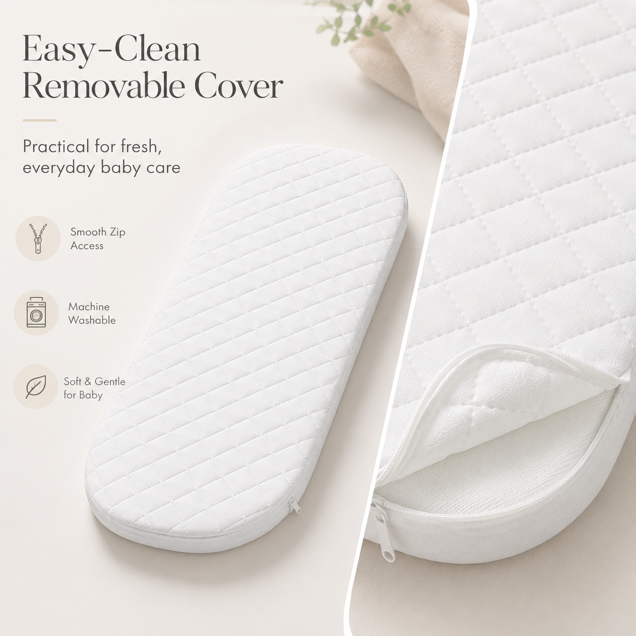 Baby Moses Basket Mattress | Hypoallergenic, Breathable & Waterproof Foam Mattress | Removable Quilted Washable Cover | Made in UK