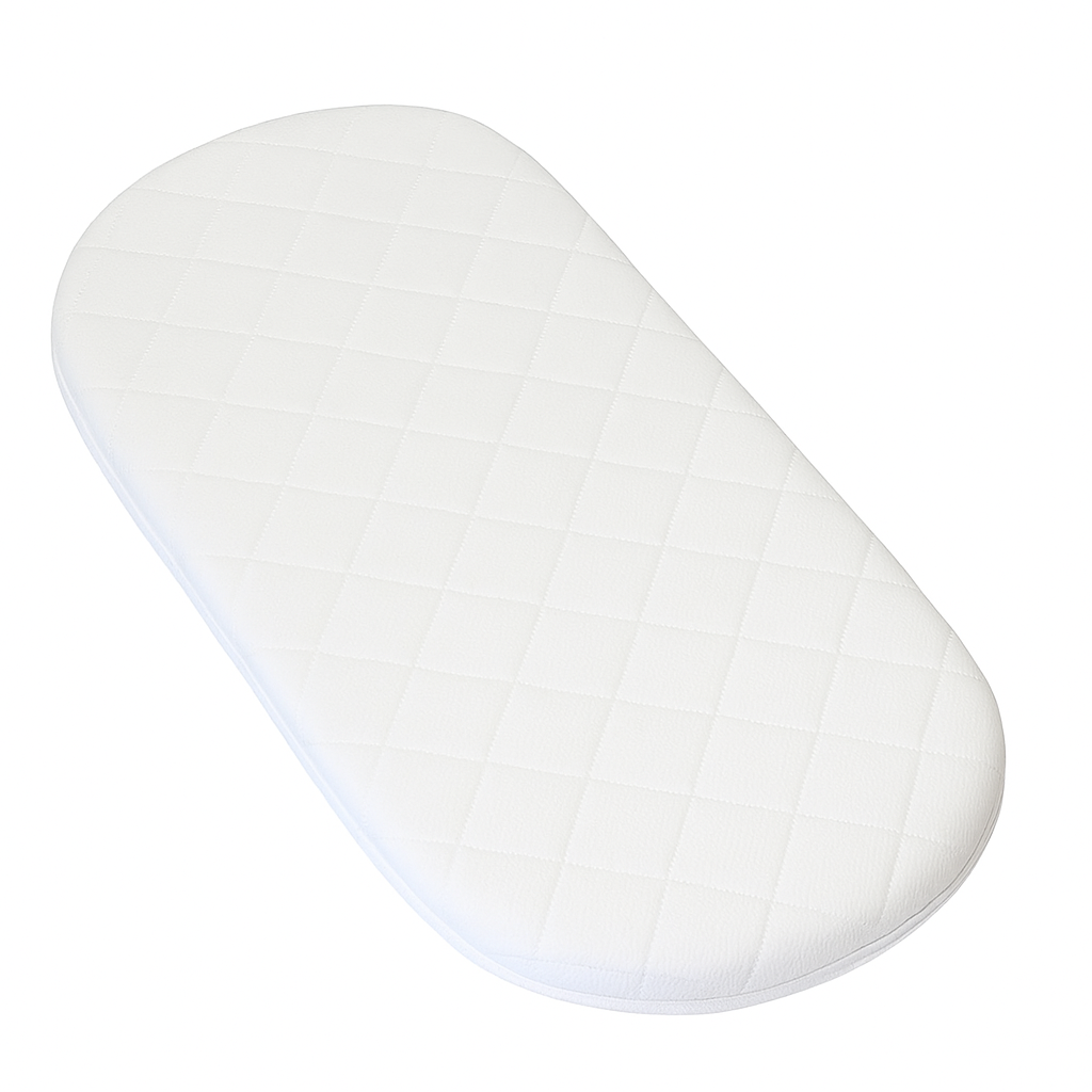 Baby Moses Basket Mattress | Waterproof, Hypoallergenic Oval Foam Mattress | Washable Quilted Cover | Made in UK