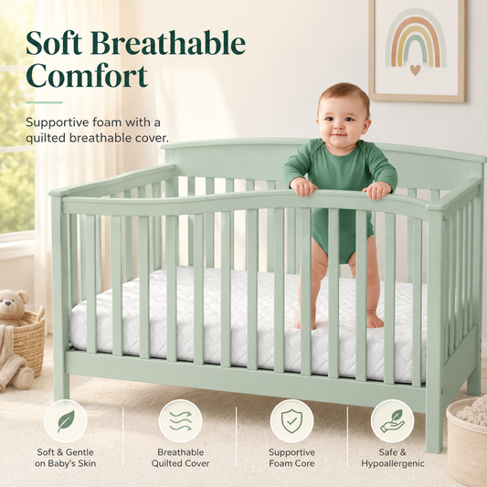 RAINBOW 130 x 70 Cot Bed Mattress | Breathable Foam Baby Mattress with Waterproof Quilted Washable Cover | Made in UK