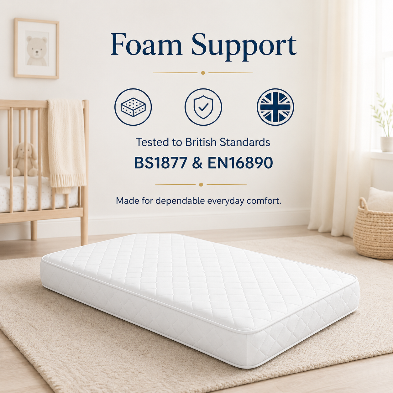 RAINBOW 130 x 70 Cot Bed Mattress | Breathable Foam Baby Mattress with Waterproof Quilted Washable Cover | Made in UK