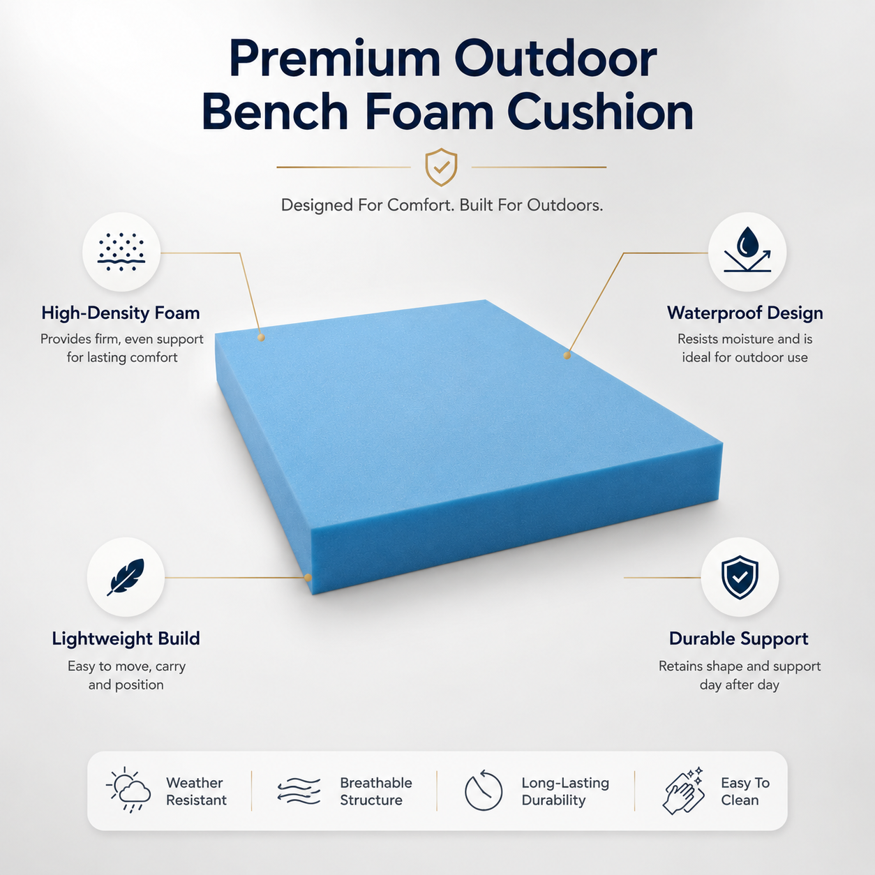 RAINBOW Waterproof Garden Bench Cushion | Thick Outdoor Bench Seat Cushion for 2, 3 & 4 Seater Benches | High-Density Foam Seat Pad
