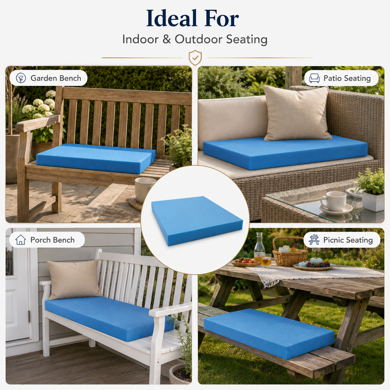 RAINBOW Waterproof Garden Bench Cushion | Thick Outdoor Bench Seat Cushion for 2, 3 & 4 Seater Benches | High-Density Foam Seat Pad