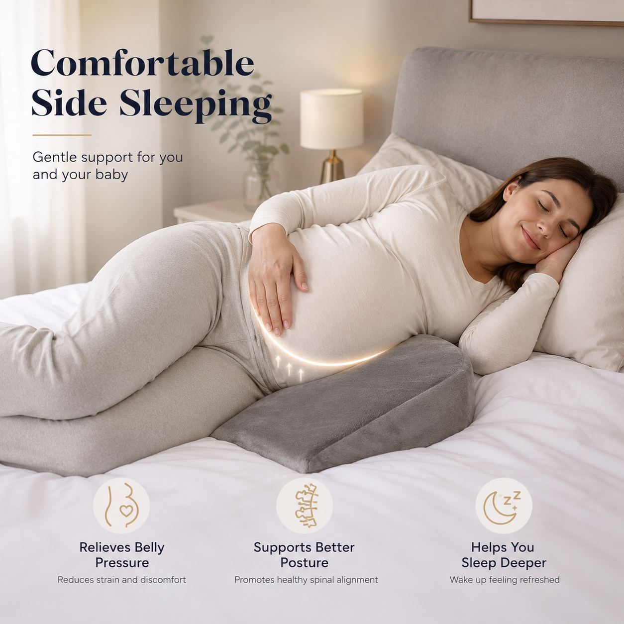 Pregnancy Wedge Pillow | Maternity Support Pillow for Sleeping, Belly, Back, Hips & Legs | Soft Velvet Cover