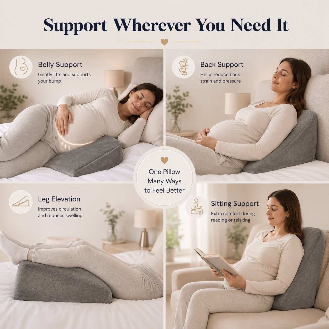 Pregnancy Wedge Pillow | Maternity Support Pillow for Sleeping, Belly, Back, Hips & Legs | Soft Velvet Cover